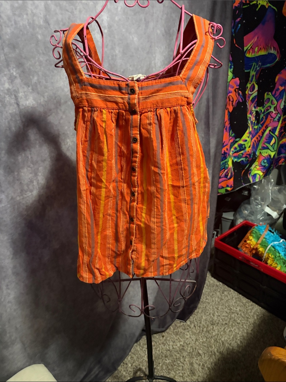 a.n.a Orange and Yellow Striped Button-Front Women’s Tank Top
